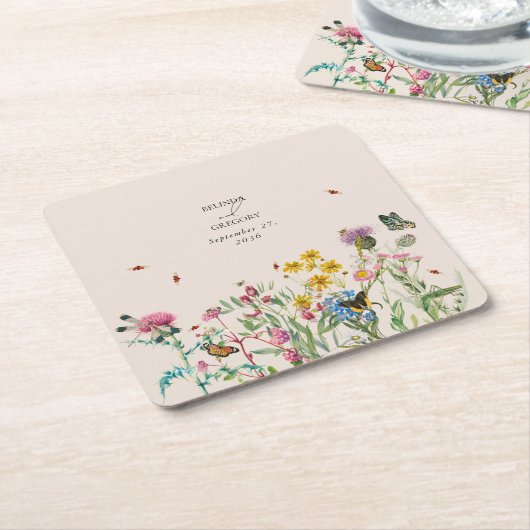 水彩野草園&昆虫結婚ズ スクエアペーパーコースター (アングル)