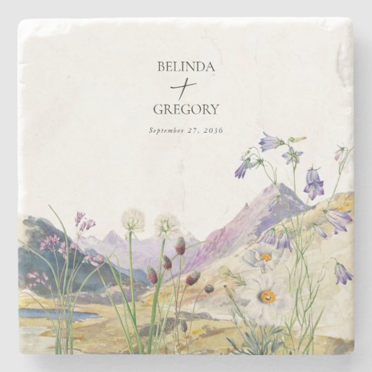水彩野草山結婚式の引き出物 ストーンコースター (正面)