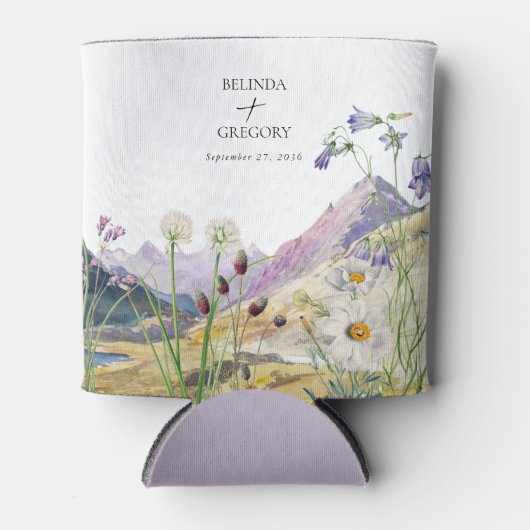 水彩野草山結婚式の引き出物 缶クーラー (正面)