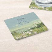 水彩野草山風景結婚ズ スクエアペーパーコースター (アングル)