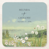 水彩野草山風景結婚ズ スクエアペーパーコースター (正面)