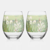 水彩野草山風景結婚ズ ステムなしワイングラス (正面)