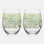 水彩野草山風景結婚ズ ステムなしワイングラス (左)