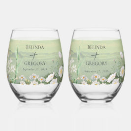 水彩野草山風景結婚ズ ステムなしワイングラス