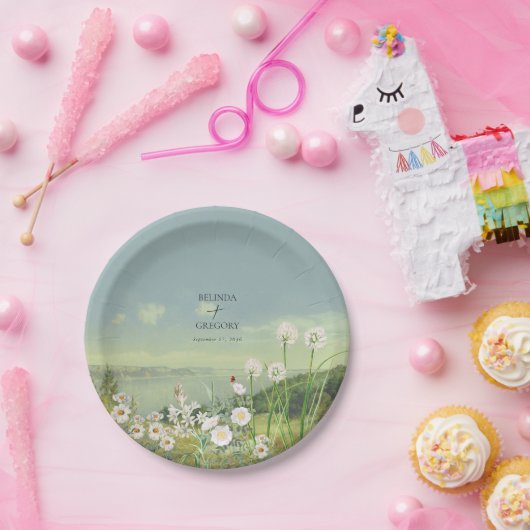 水彩野草山風景結婚ズ ペーパープレート (パーティー)