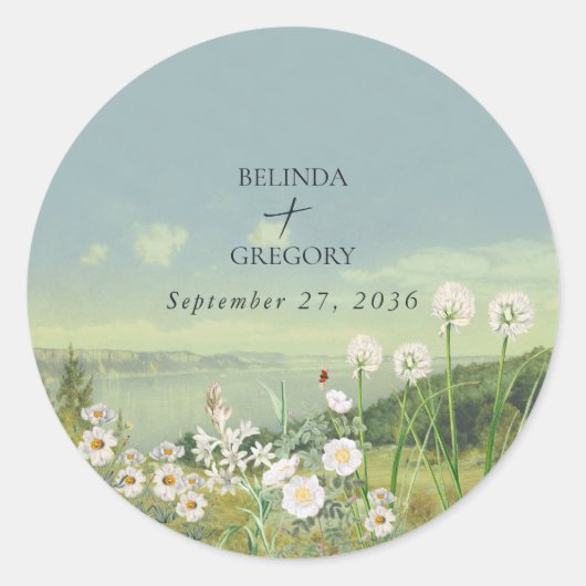 水彩野草山風景結婚ズ ラウンドシール (正面)