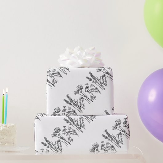 水彩野草植物性クラシックシンプル ラッピングペーパー (パーティーギフト)
