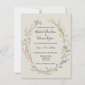 水彩野草植物緑結婚色 招待状 (正面)
