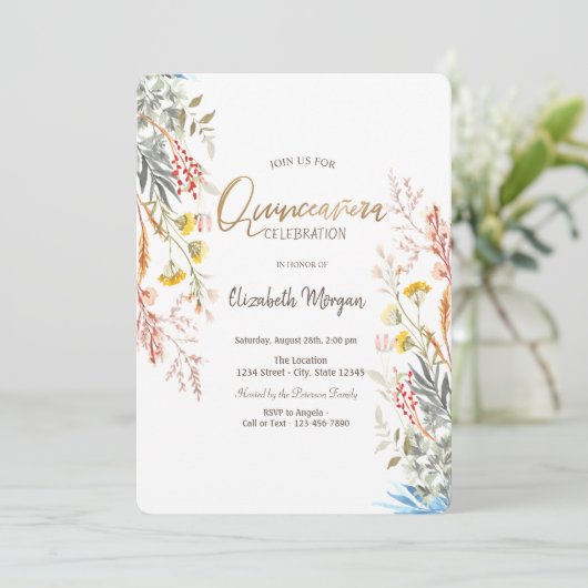 水彩野草牧草乾燥キンセアニラ 招待状 (スタンド正面)