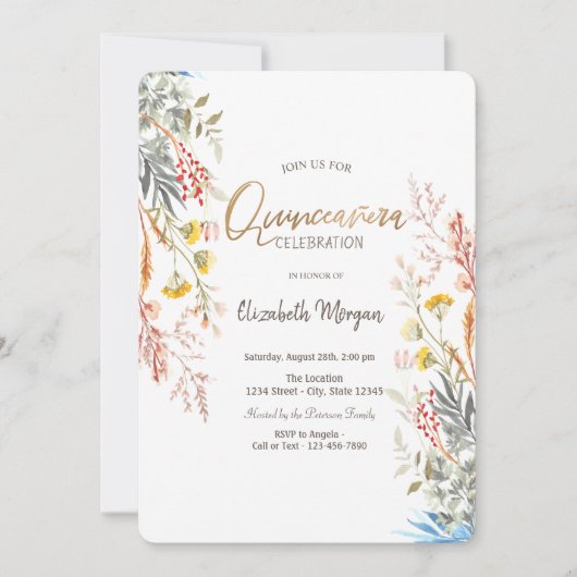 水彩野草牧草乾燥キンセアニラ 招待状 (正面)