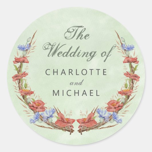 水彩野草結婚封筒用シール ラウンドシール (正面)