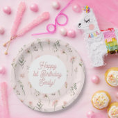 水彩野草花オ恋しく思ネダーランド1歳の誕生日 ペーパープレート (パーティー)