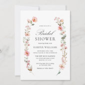 水彩野草花フローラリースブライダルシャワー 招待状 (正面)