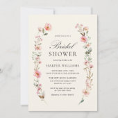 水彩野草花フローラリースブライダルシャワー 招待状 (正面)