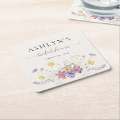 水彩野草花ブライダルシャワー紙コースター スクエアペーパーコースター (アングル)