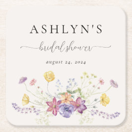 水彩野草花ブライダルシャワー紙コースター スクエアペーパーコースター