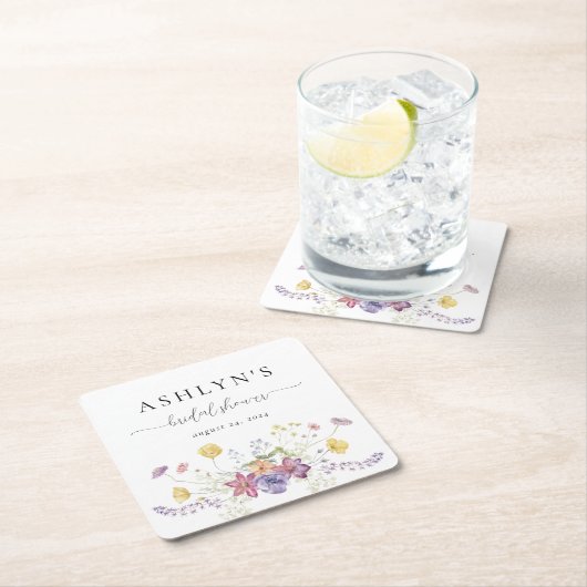 水彩野草花ブライダルシャワー紙コースター スクエアペーパーコースター (インサイチュ)