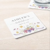 水彩野草花ブライダルシャワー紙コースター スクエアペーパーコースター (アングル)