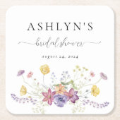 水彩野草花ブライダルシャワー紙コースター スクエアペーパーコースター (正面)