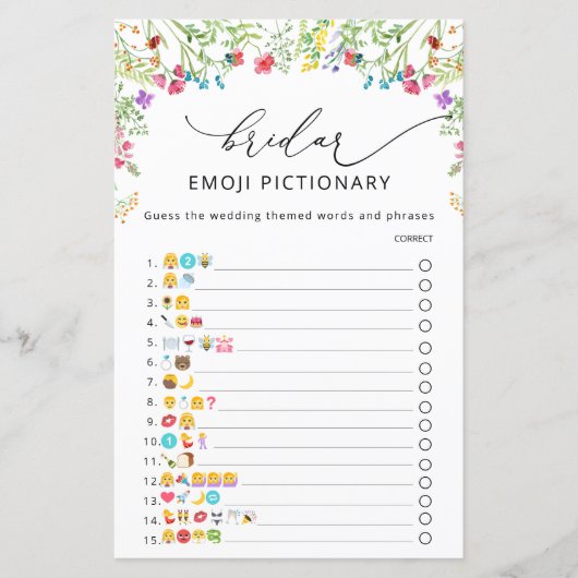 水彩野草花ブライダルシャワー絵文字ゲーム (正面)