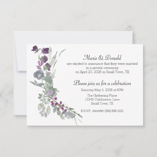 水彩野草花ラベンダーたった今結婚しました (裏面)