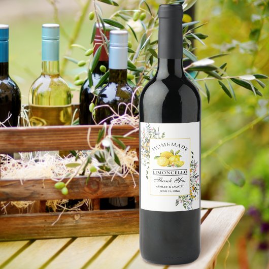 水彩野草花リモンチェロボトルラベル ワインラベル