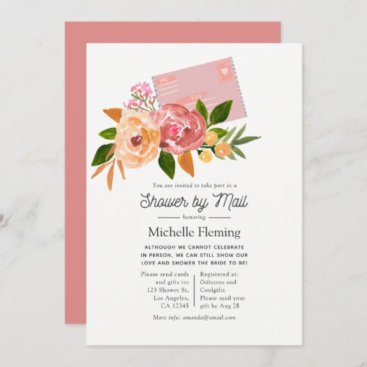 水彩野草花春ブライダルシャワーバイメール 招待状 (正面/裏面)