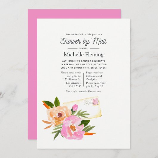 水彩野草花春ブライダルシャワーバイメール 招待状 (正面/裏面)