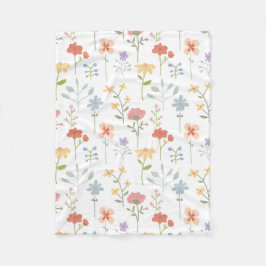 水彩野草花柄 フリースブランケット