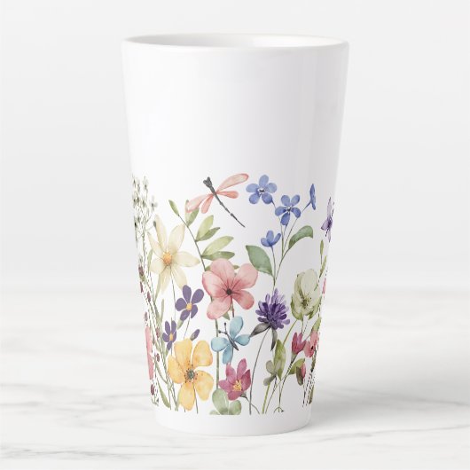 水彩野草蝶の模様 カフェラテマグ (正面)