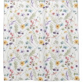 水彩野草蝶の模様 シャワーカーテン (正面)