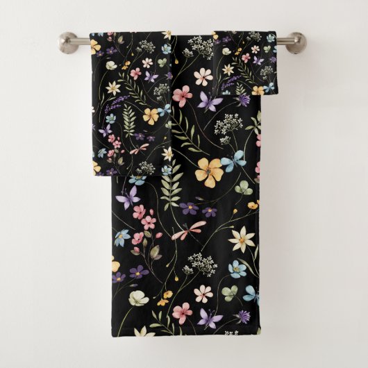 水彩野草蝶の模様 バスタオルセット (インサイチュ)