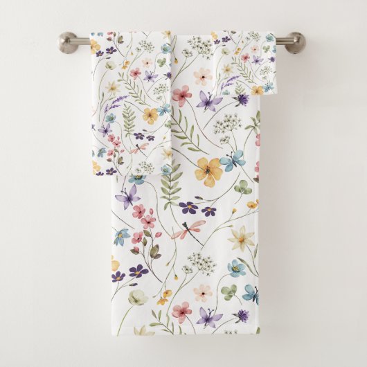 水彩野草蝶の模様 バスタオルセット (インサイチュ)