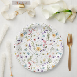 水彩野草蝶の模様 ペーパープレート