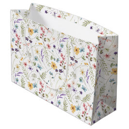 水彩野草蝶の模様 ラージペーパーバッグ