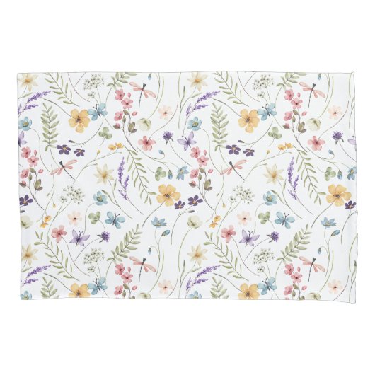 水彩野草蝶の模様 枕カバー (正面)