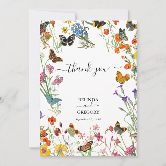 水彩野草蝶フローラ結婚ズ サンキューカード (正面)