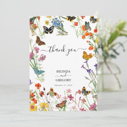 水彩野草蝶フローラ結婚ズ サンキューカード (スタンド正面)