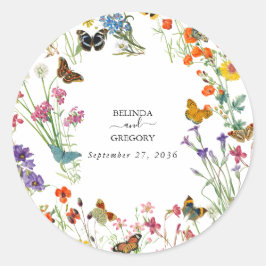 水彩野草蝶フローラ結婚ズ ラウンドシール