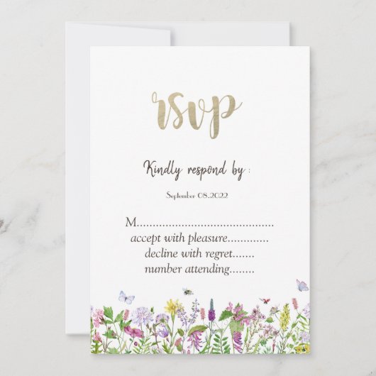 水彩野草蝶RSVP 招待状 (正面)