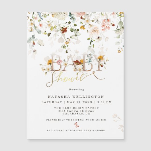 水彩野草赤ちゃんシャワー磁気カード (正面)