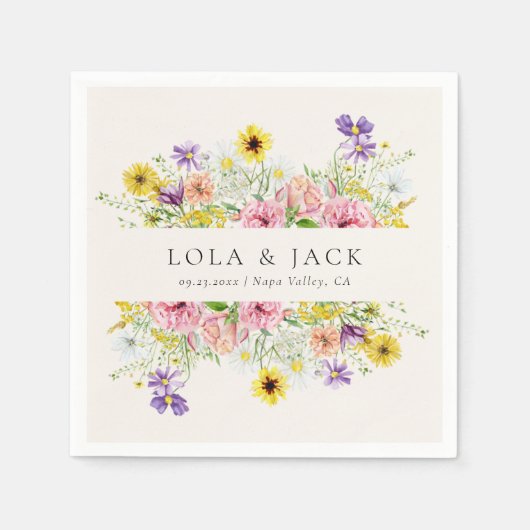 水彩野草野結婚草地 スタンダードカクテルナプキン (正面)