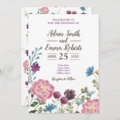 水彩野草野結婚草地 招待状 (正面/裏面)