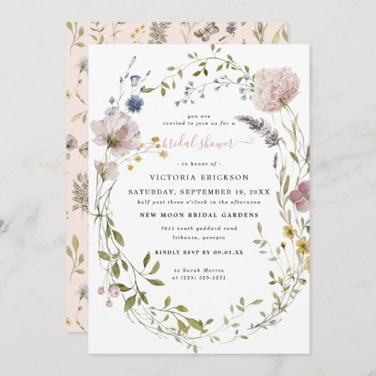 水彩野草 |フローラブライダルシャワー 招待状 (正面/裏面)