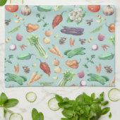 水彩野菜とスパイスパターン キッチンタオル (折り畳み)