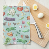 水彩野菜とスパイスパターン キッチンタオル (四つ折り)
