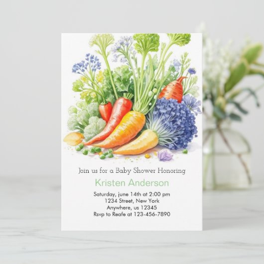 水彩野菜の恵まれた赤ちゃんシャワー 招待状 (スタンド正面)