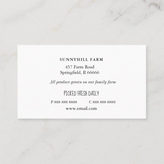 水彩野菜オンホワイトビジネスカード 名刺 (裏面)