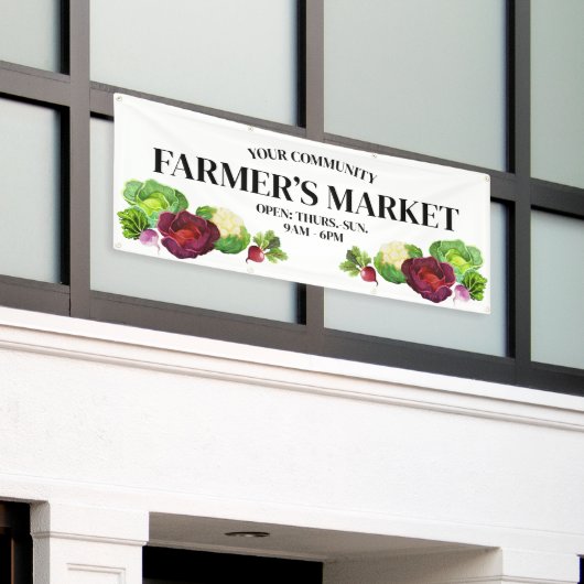 水彩野菜カスタム農家市場旗 横断幕 (ビルの外側)