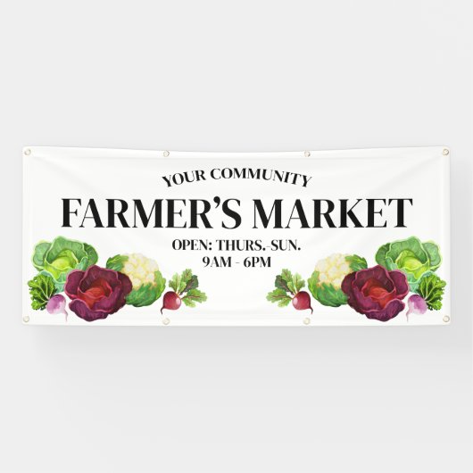 水彩野菜カスタム農家市場旗 横断幕 (横)